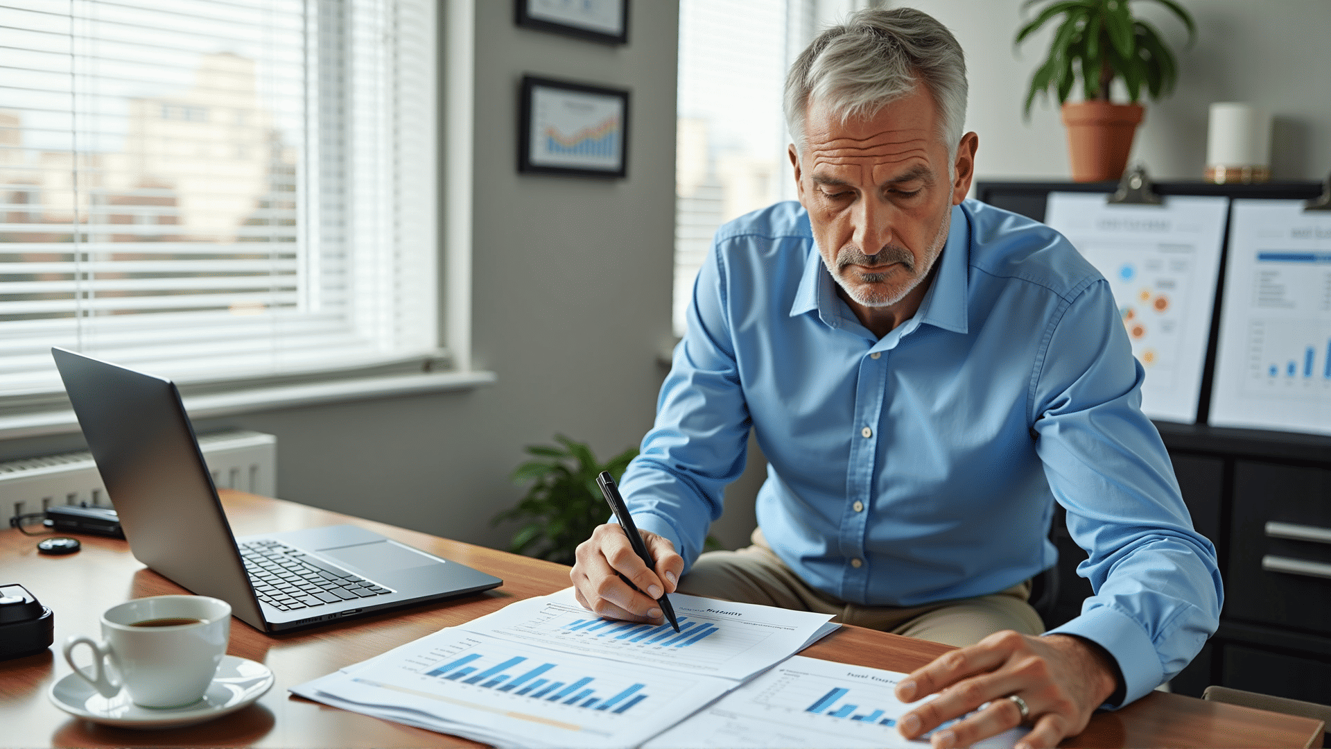 Small business owner with payroll documents