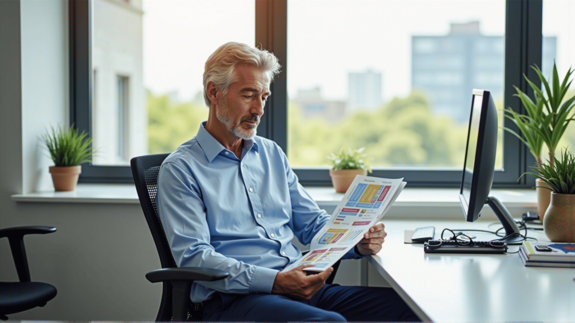Employee reading about benefits options